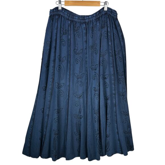 Studio West Maxi Skirt Womens Large Denim Chambray Embroidered Western Rodeo - Picture 6 of 7